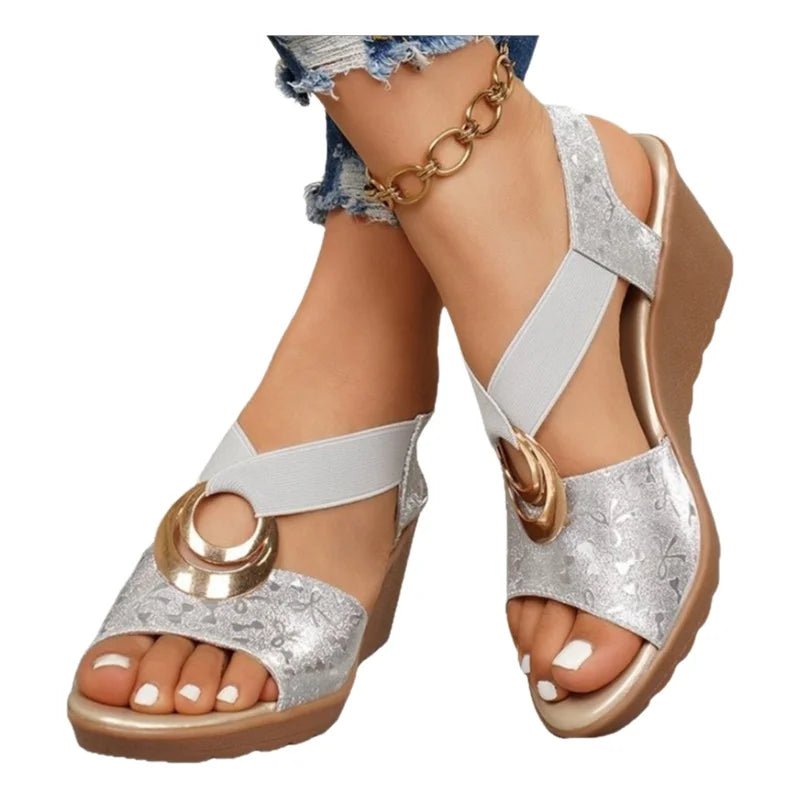 Metal Accent T Strap Sandals