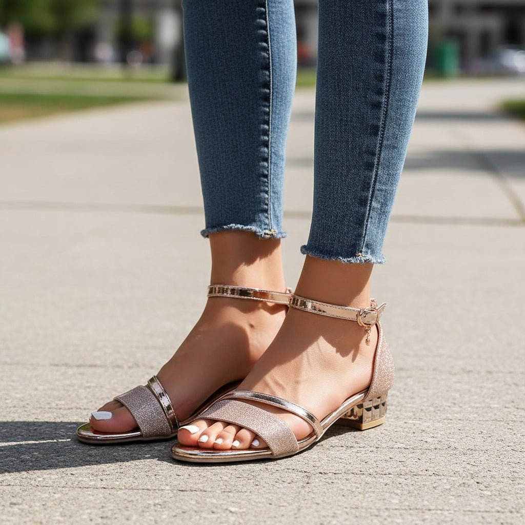 Jeweled Heel Footwear with Gold Strap