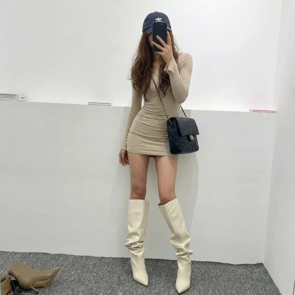 Slouchy Pointed Toe Knee High Boots