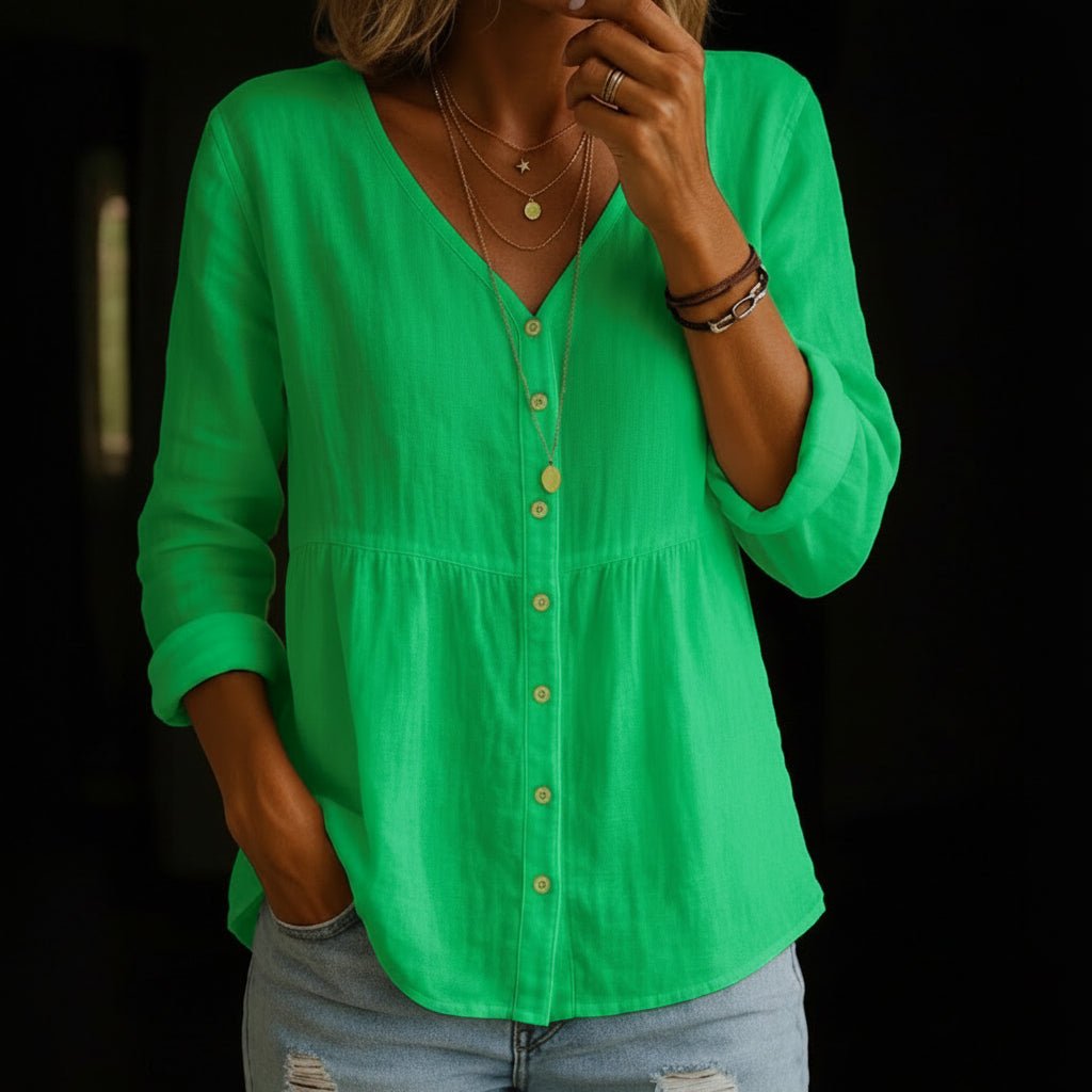 Breathable Linen Blouse V Neck