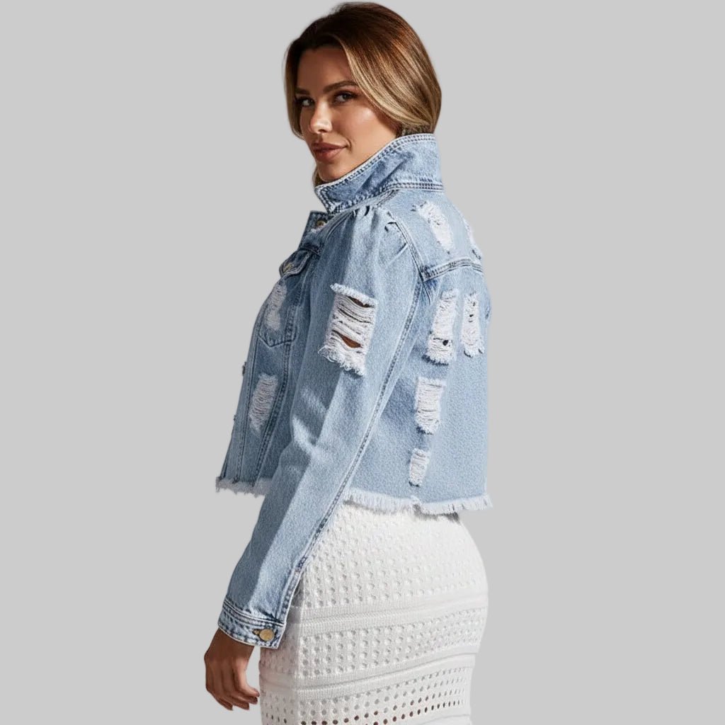 Distressed Cropped Denim Jacket