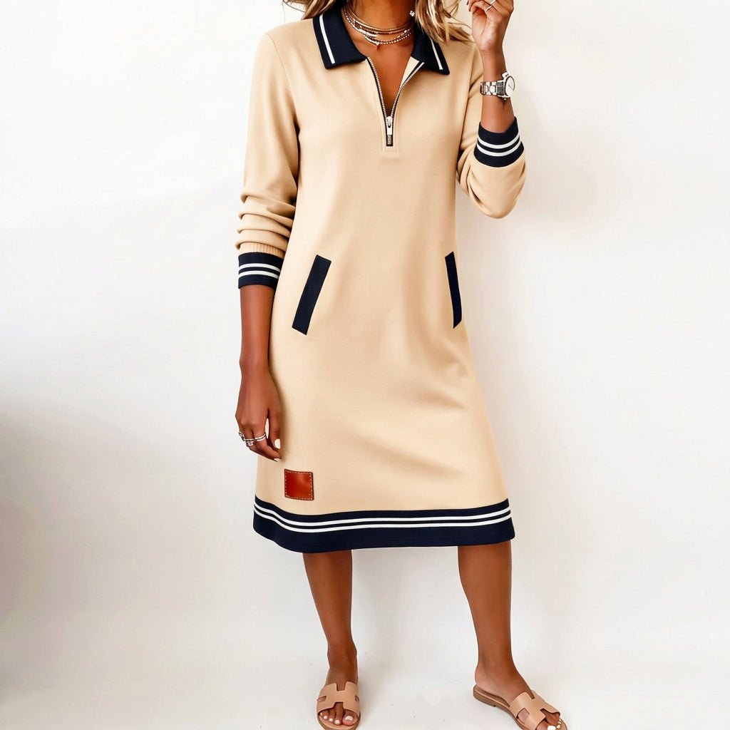 Vestido corto tipo sudadera de media cremallera para mujer, estilo indie, con ribete en contraste