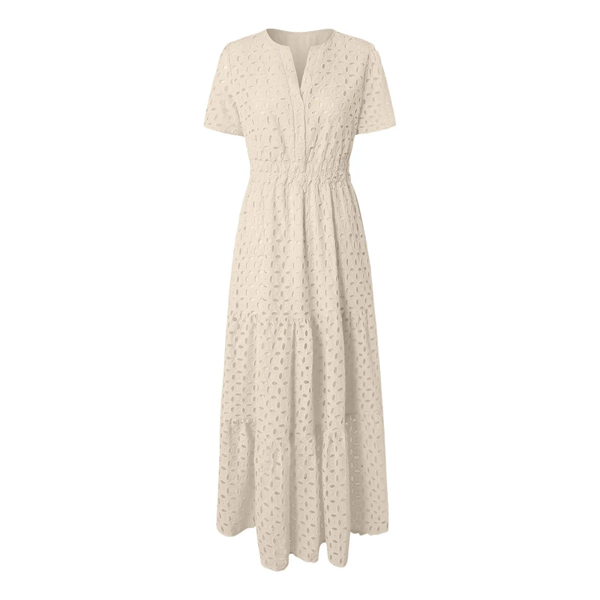 V Neck Ruffle Hem A Line Maxi Dress