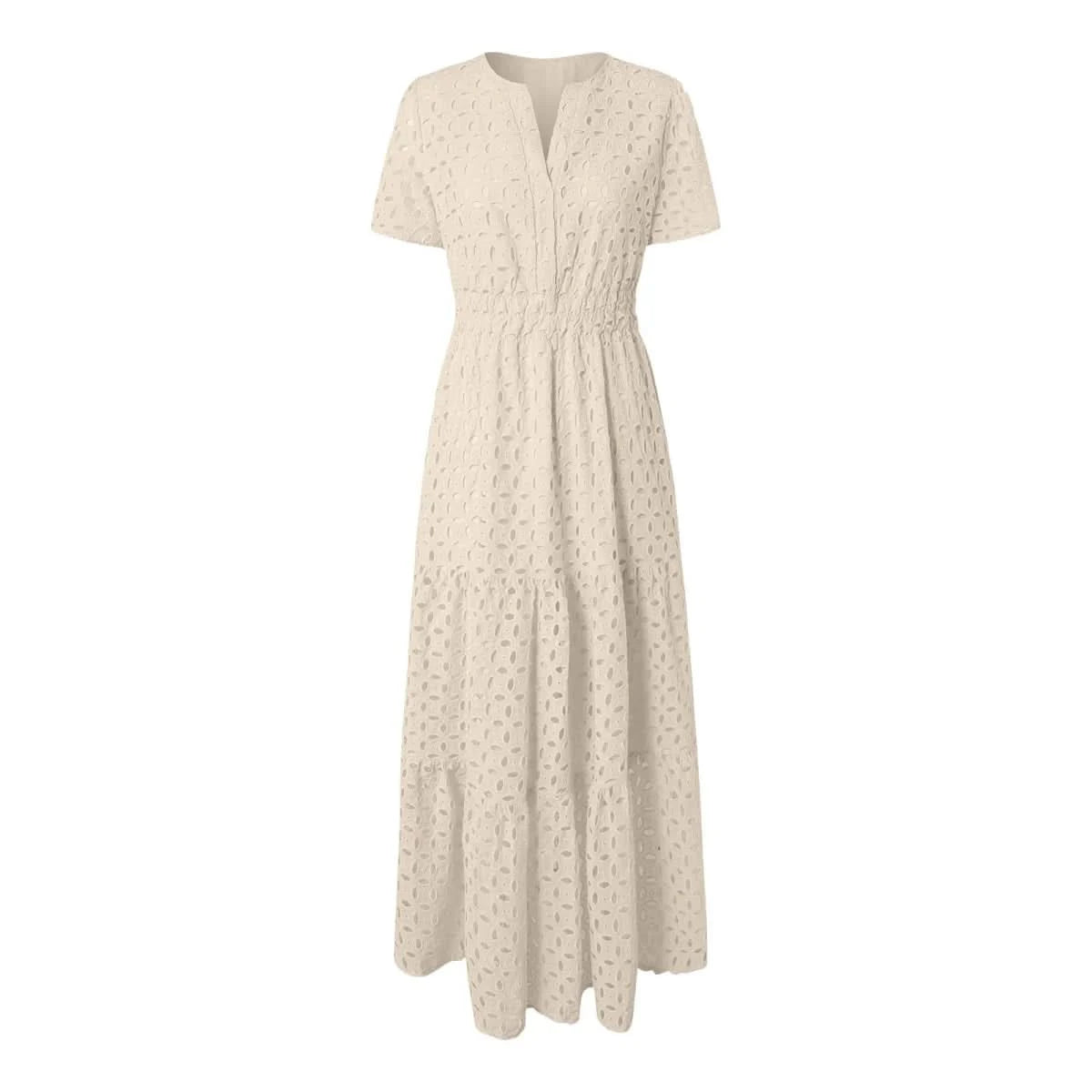 V Neck Ruffle Hem A Line Maxi Dress