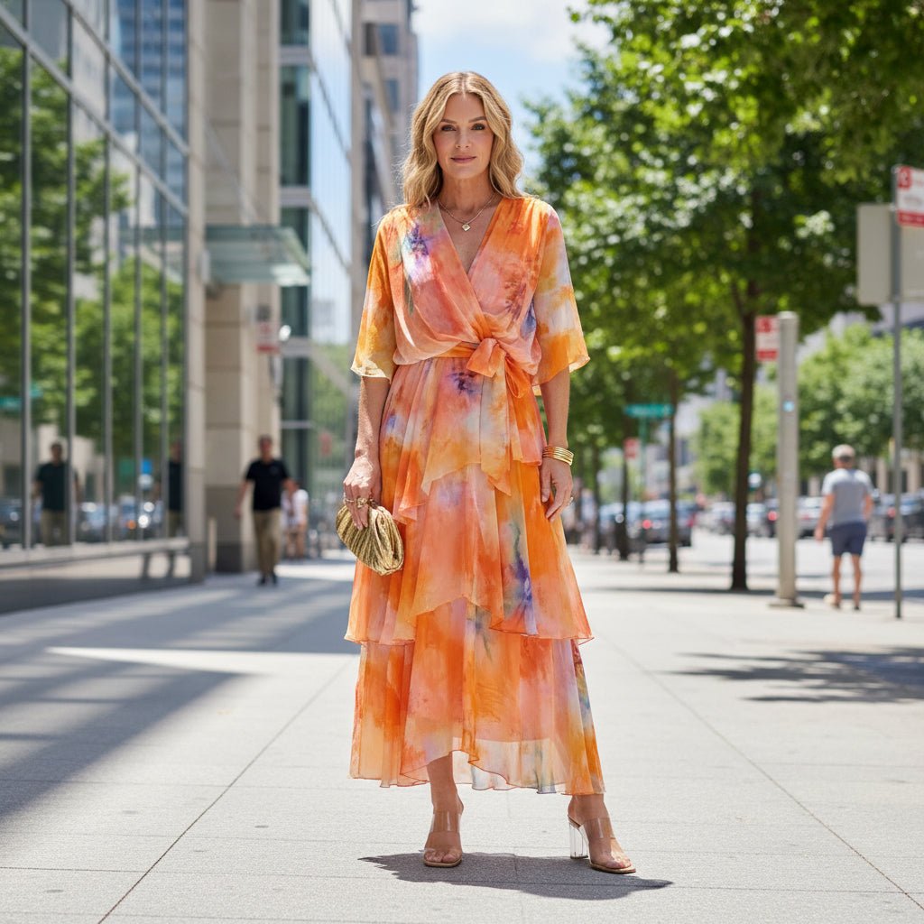 Flowy V-Neck Tie-Waist Maxi Dress