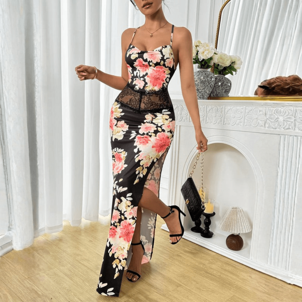 Backless Zebra Print Maxi Dress
