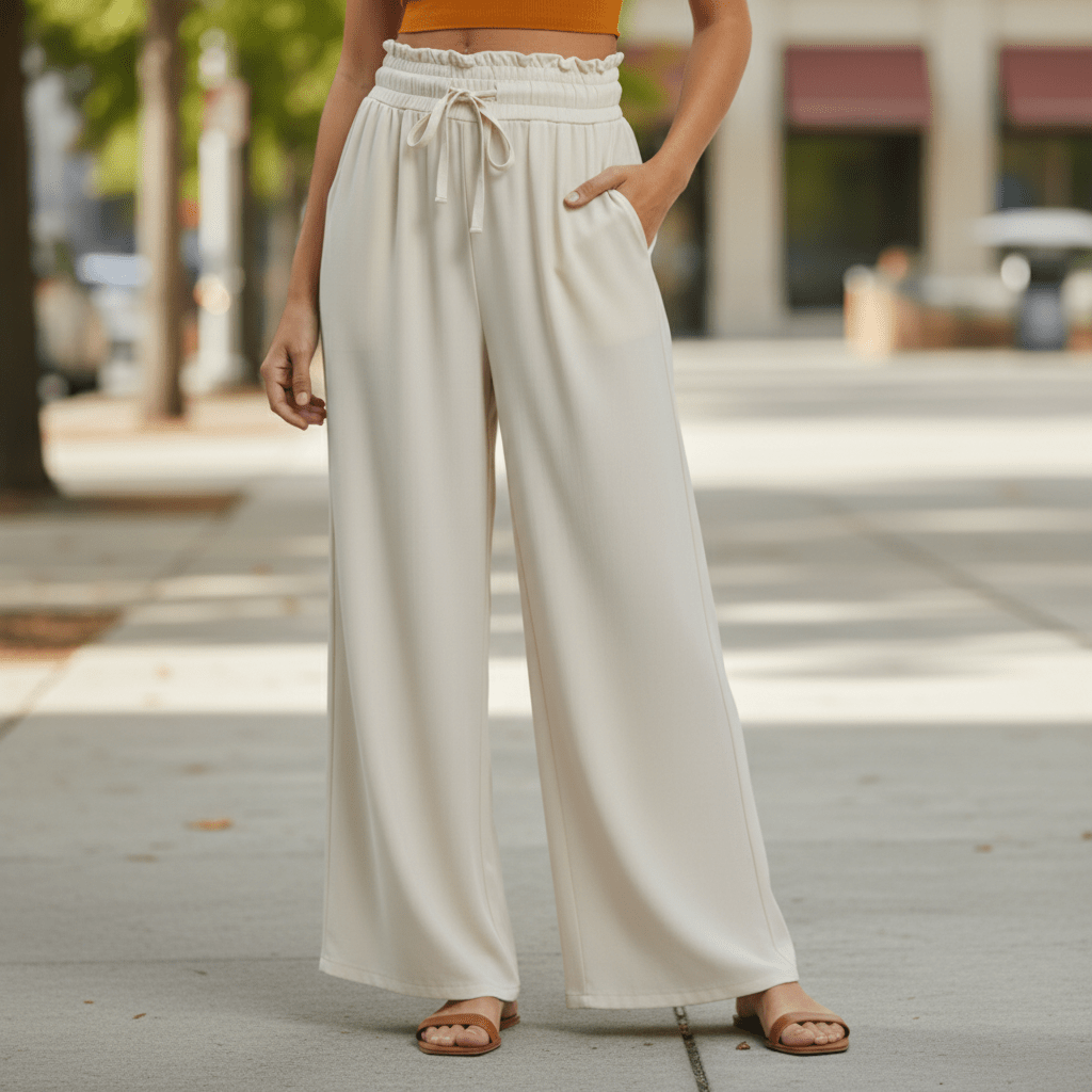 Weite Palazzo-Hose mit hohem Bund und Taschen