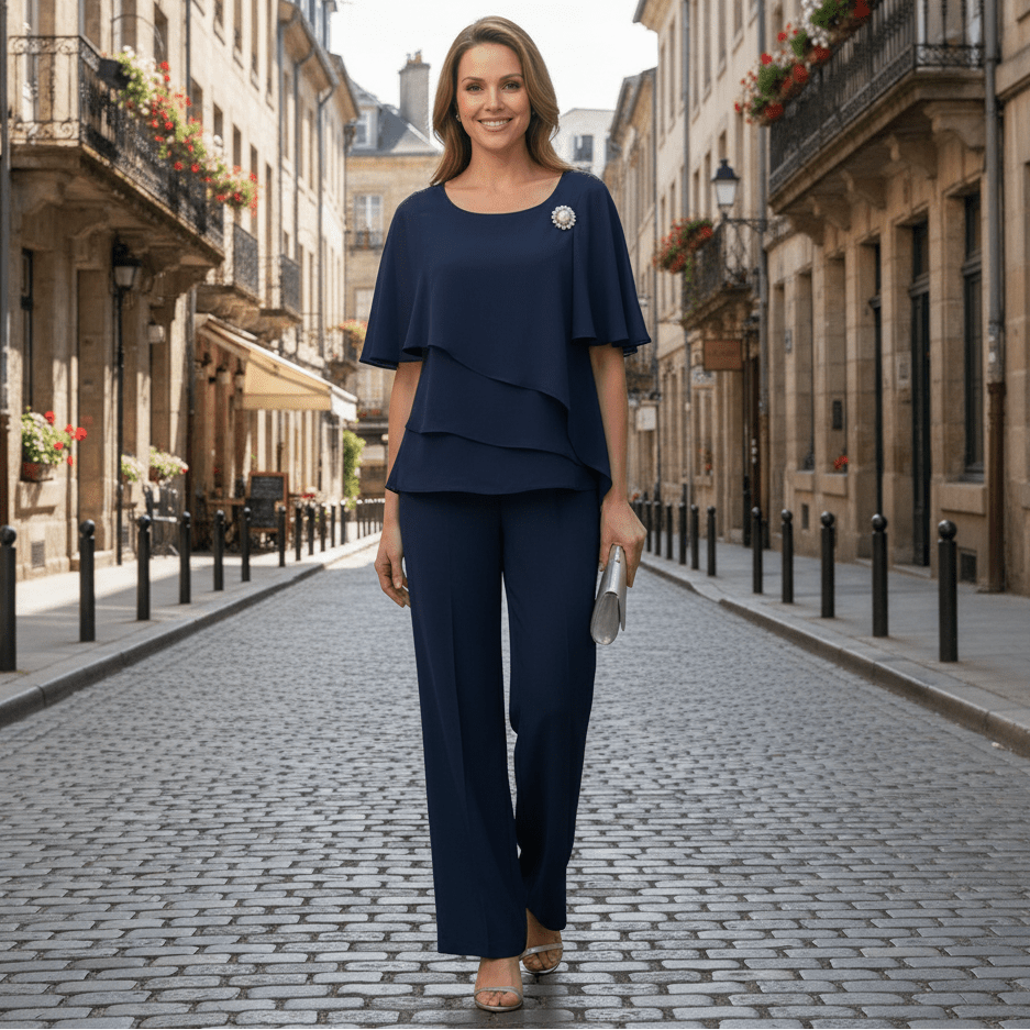 Layered Top and Trousers Set