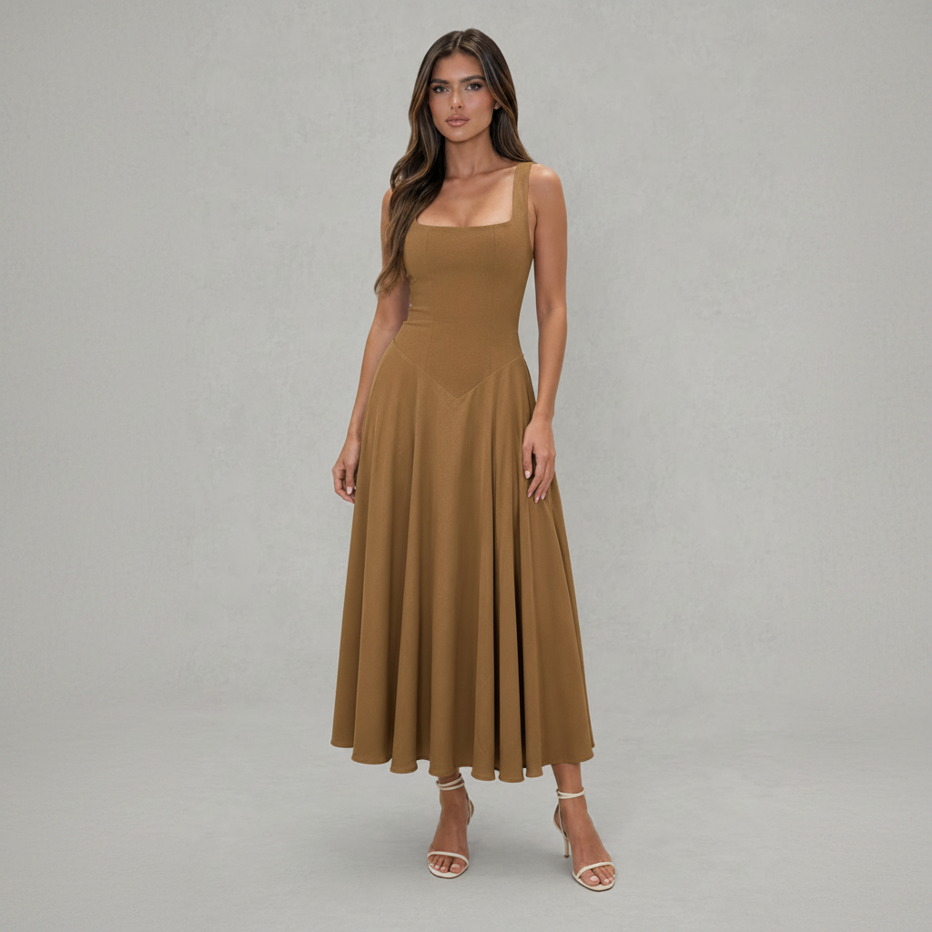Square Neck Midi Dress for Work