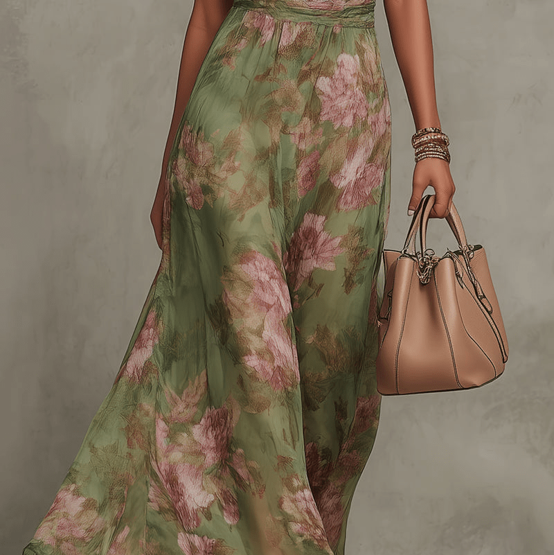 Blooming Halter Maxi Dress in Green