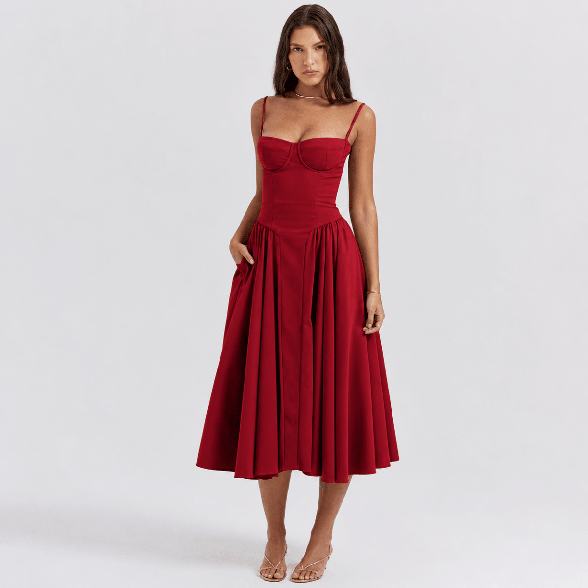 Elegant Corset Midi Dress With Adjustable Straps