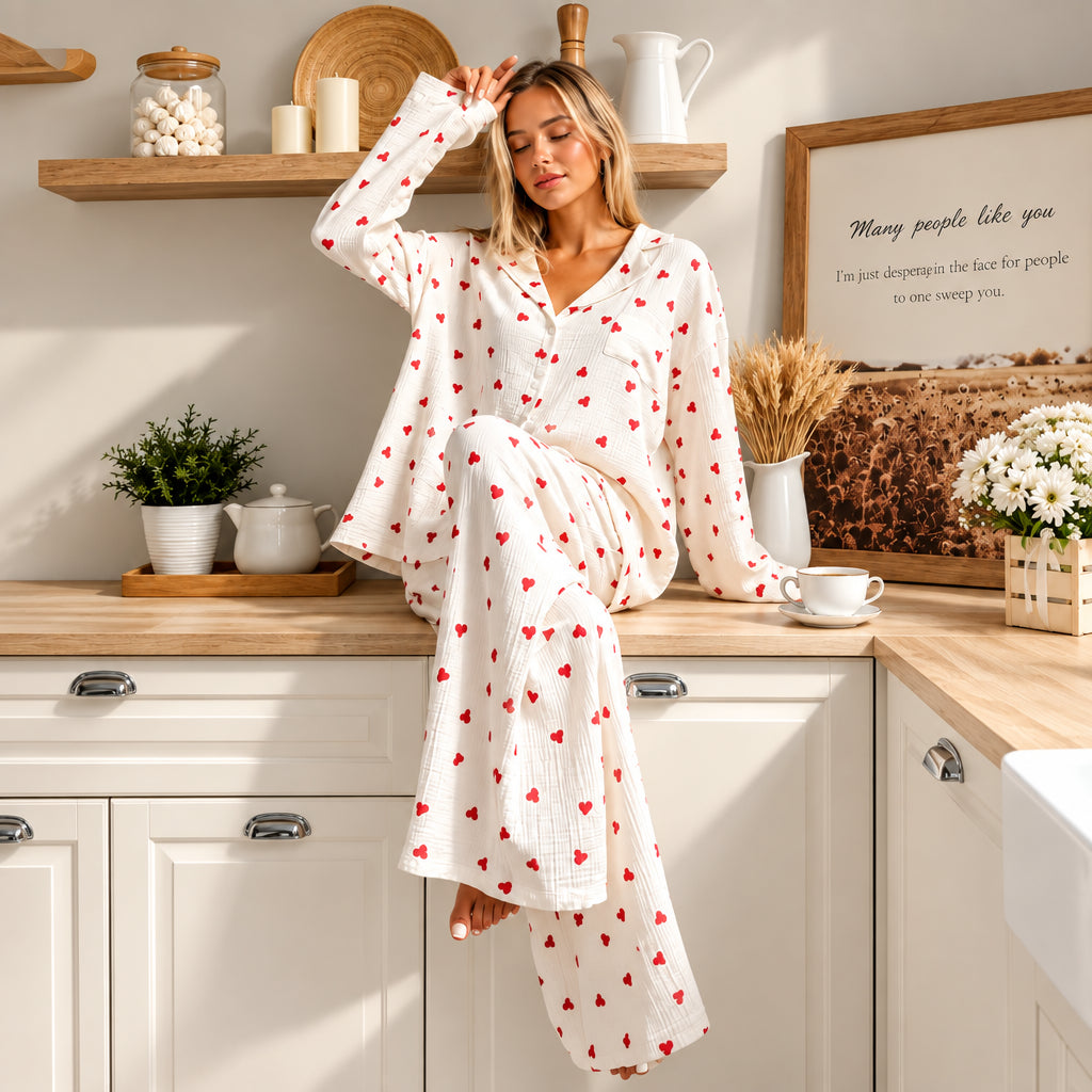 Heart Print Two-Piece Pajama Set