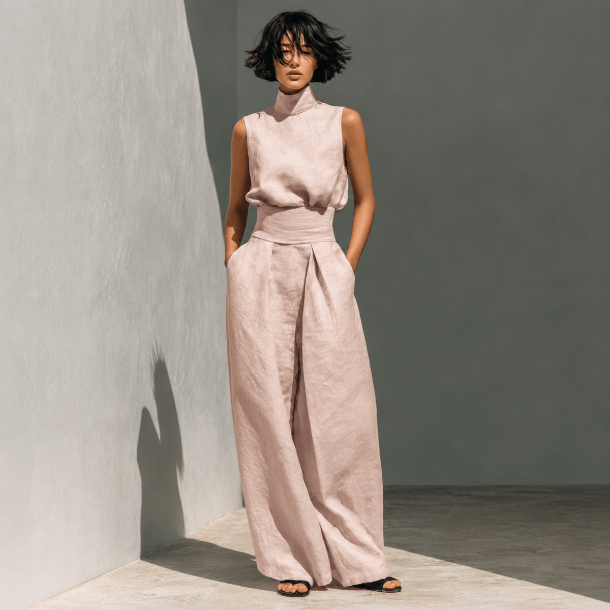 Sleeveless Blouse And Wide Leg Trouser Set