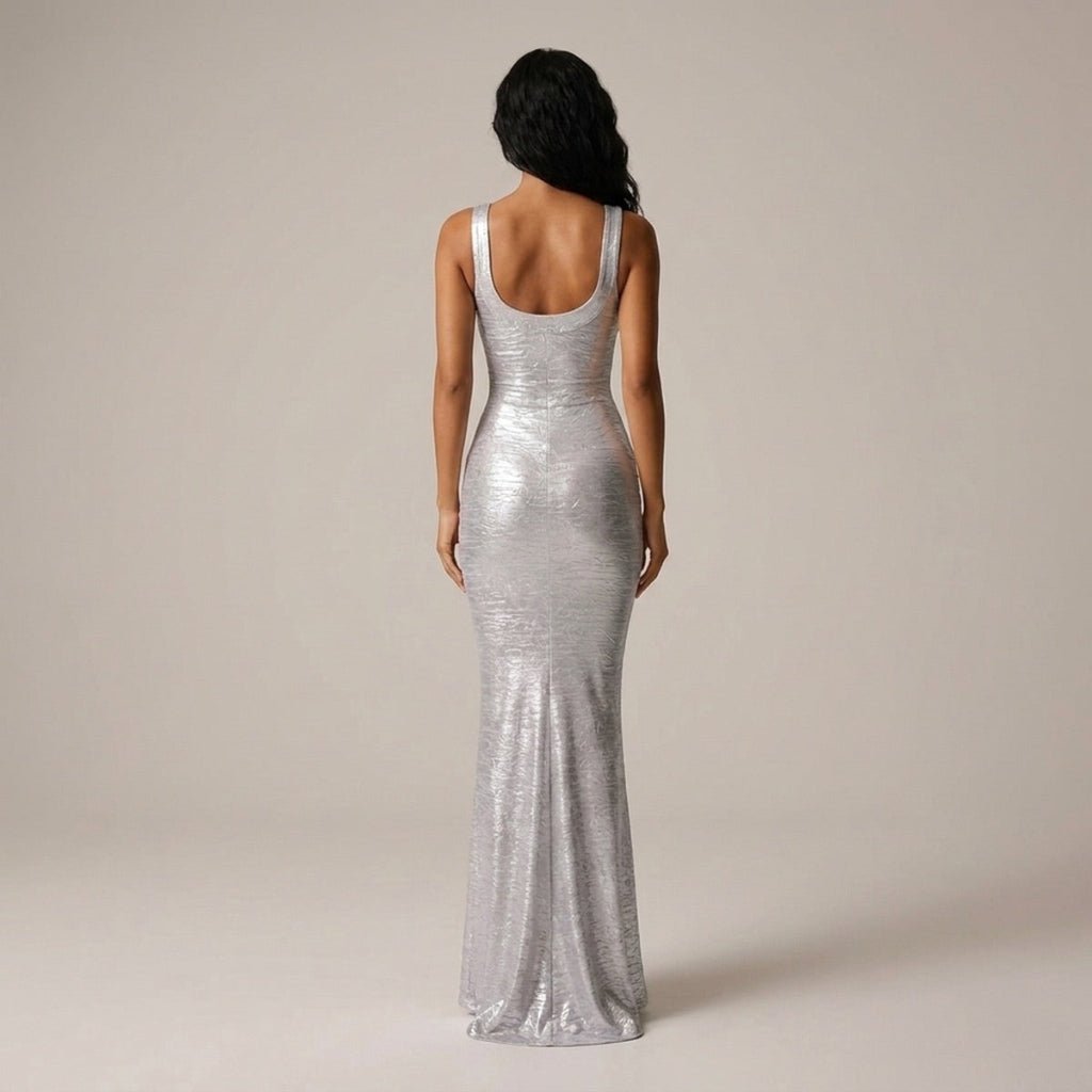 Metallic Sculpted Scoop Neck Maxi Dress