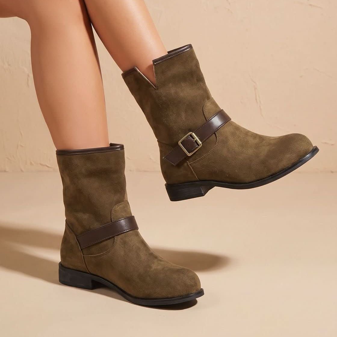Western Buckle Ankle Boots