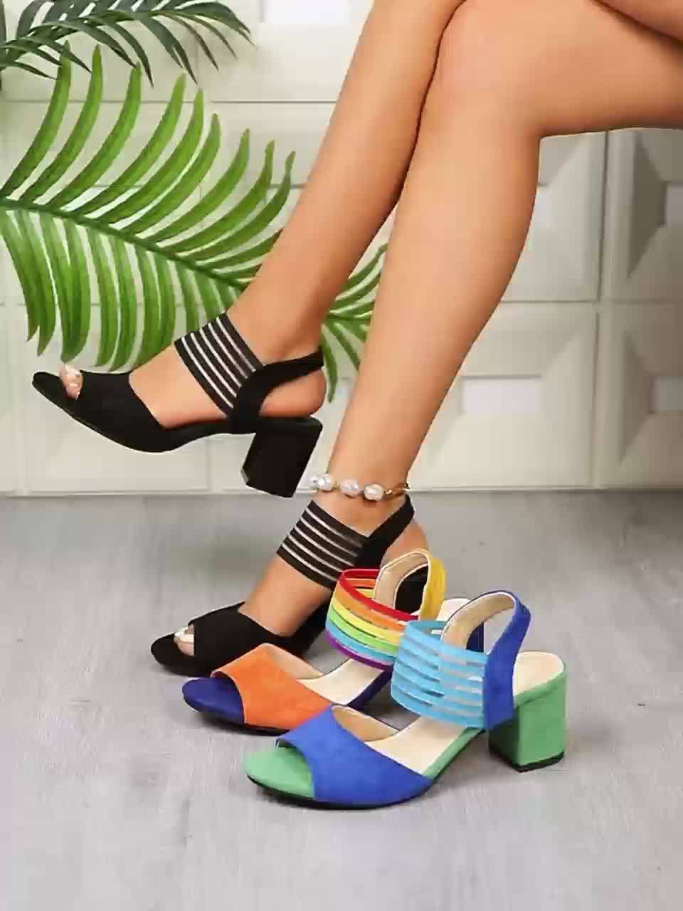 Colorblock Block Heel Sandals