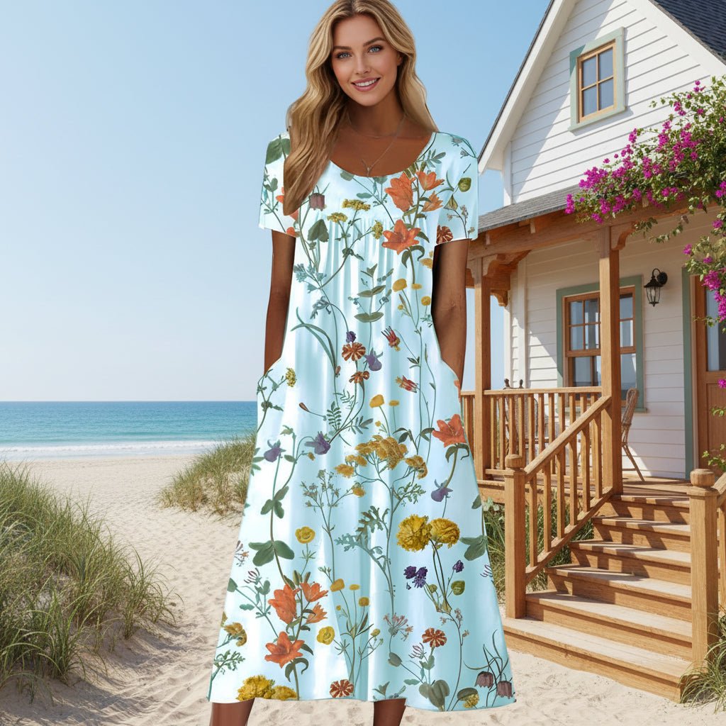 Luftiges Midikleid mit Blumenmuster und V-Ausschnitt