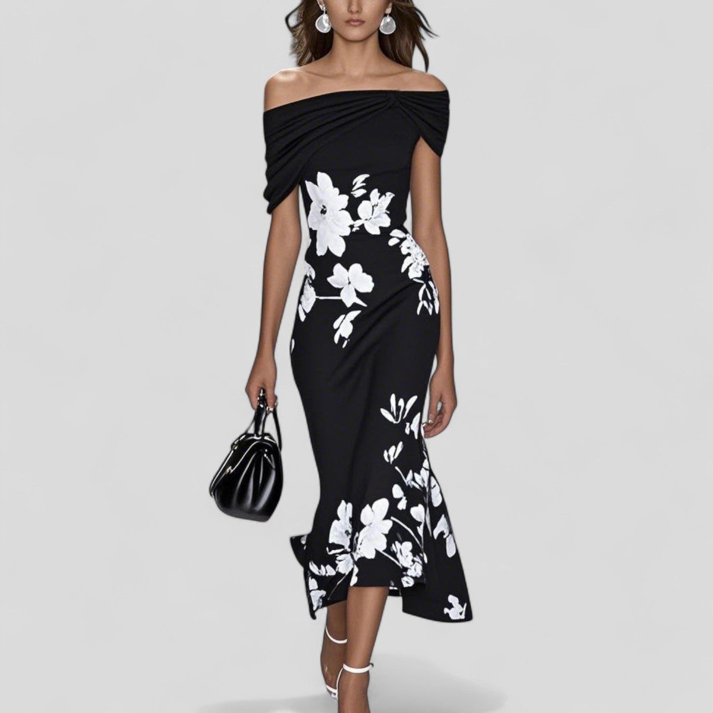 Floral Off Shoulder Elegant Midi Dress