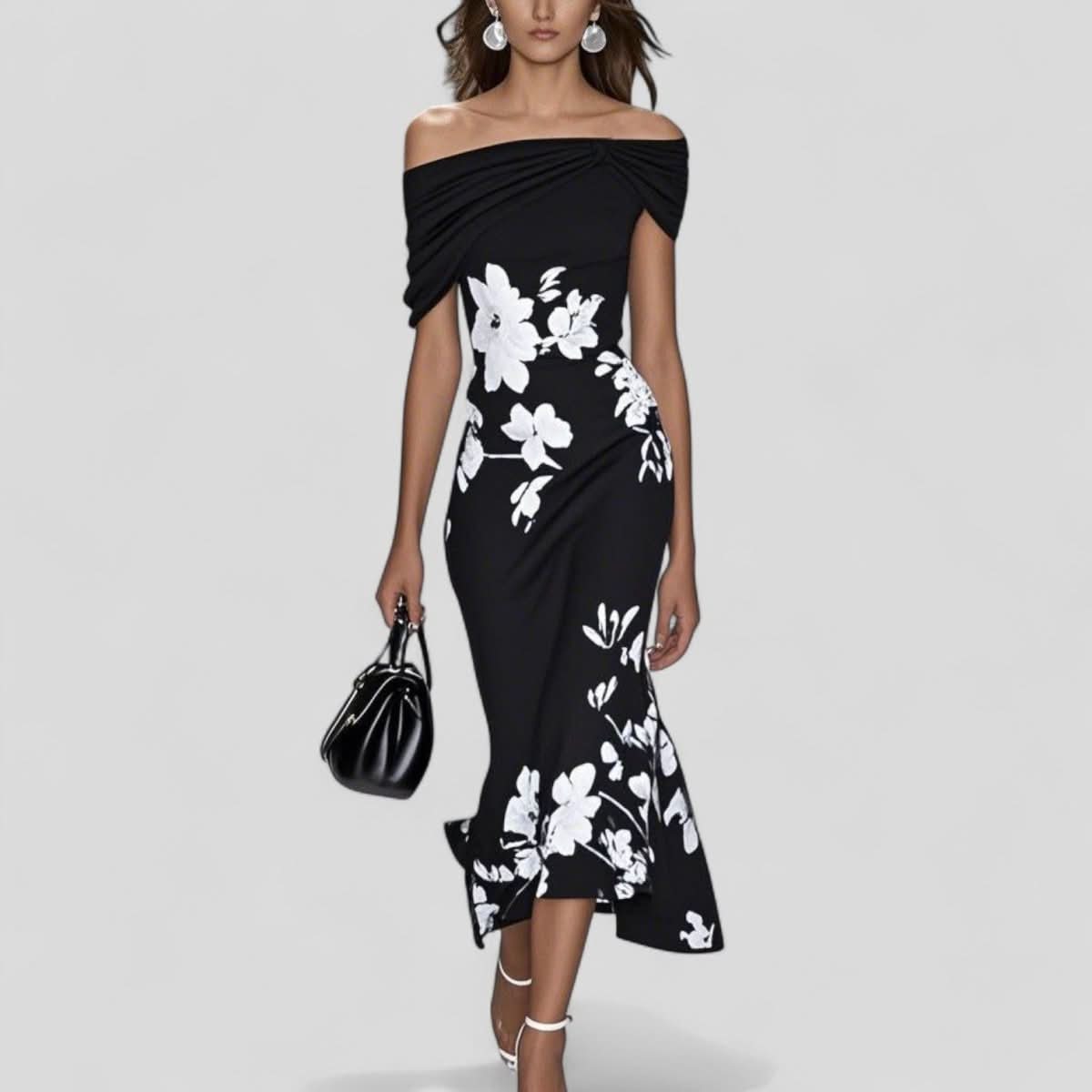 Floral Off Shoulder Elegant Midi Dress