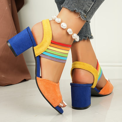 Colorblock Block Heel Sandals