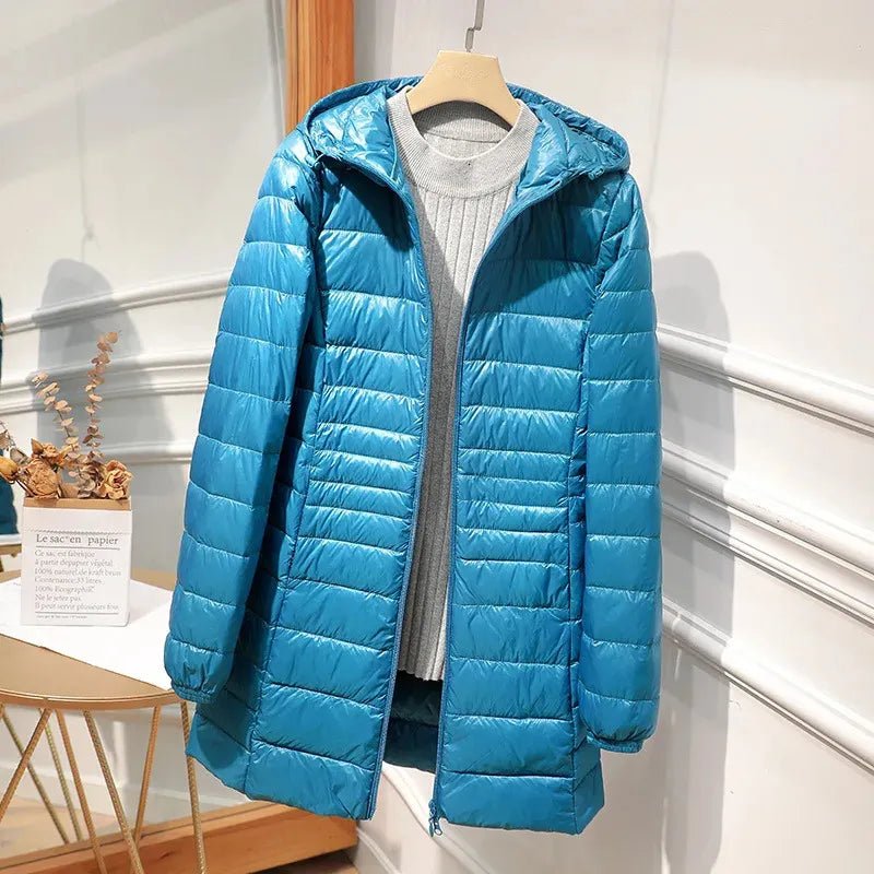 Quilted Hooded Longline Zip Puffer Coat
