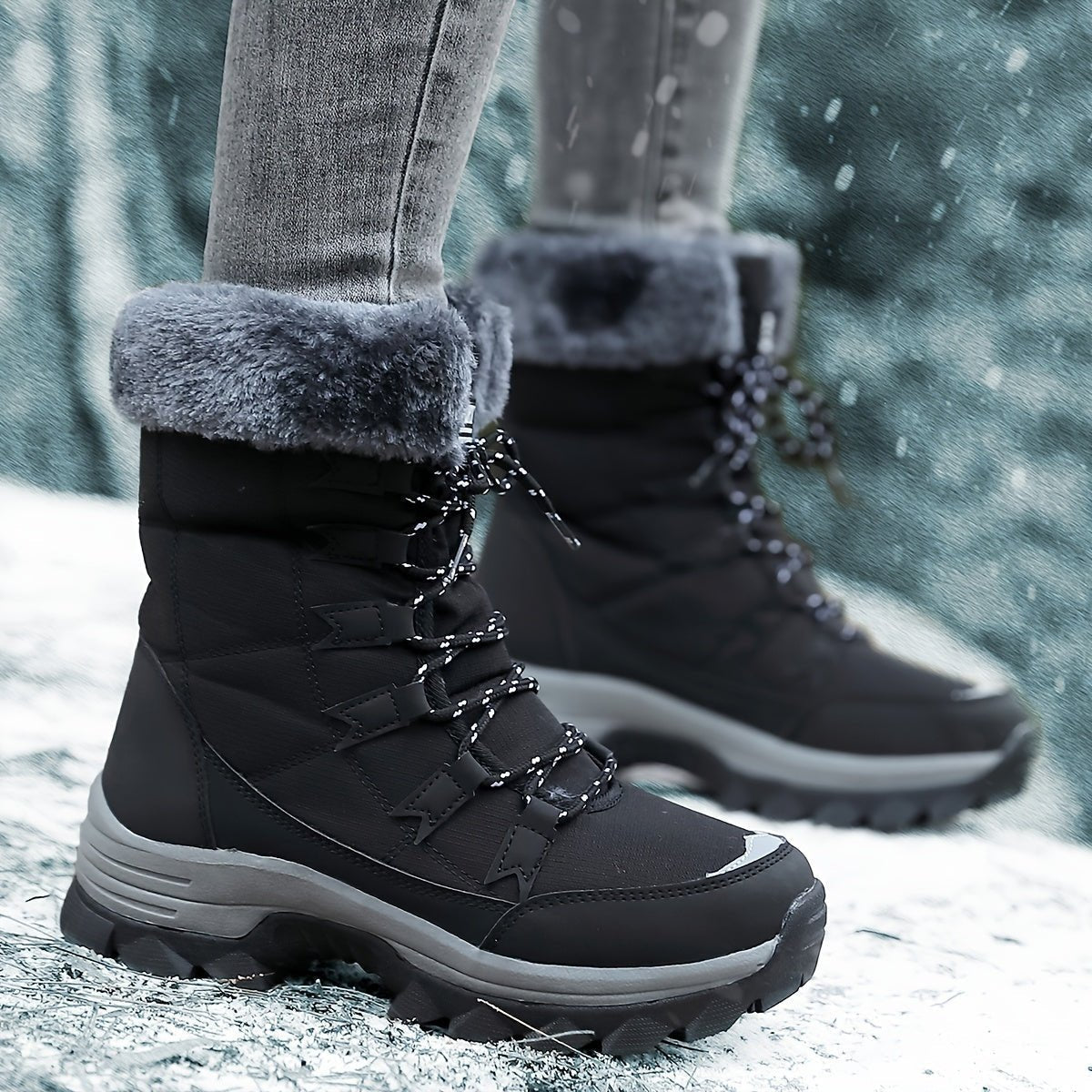 Damen-Schneestiefel mit Kunstfellmanschette