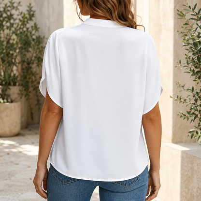 Flowy V-Neck Short Sleeve Blouse