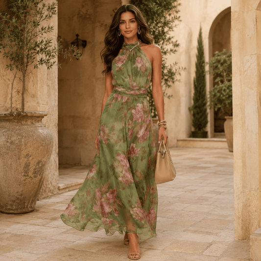 Vestido maxi halter con estampado floral  