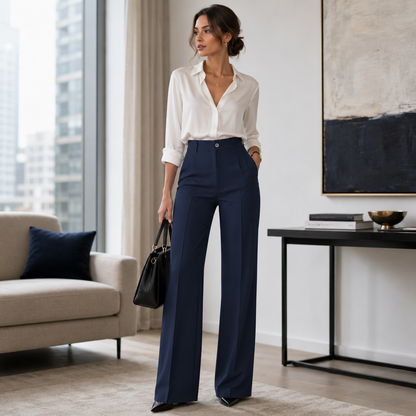 High Waist Pleated Wide Leg Trousers