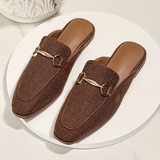 Square Toe Buckle Mule Flats