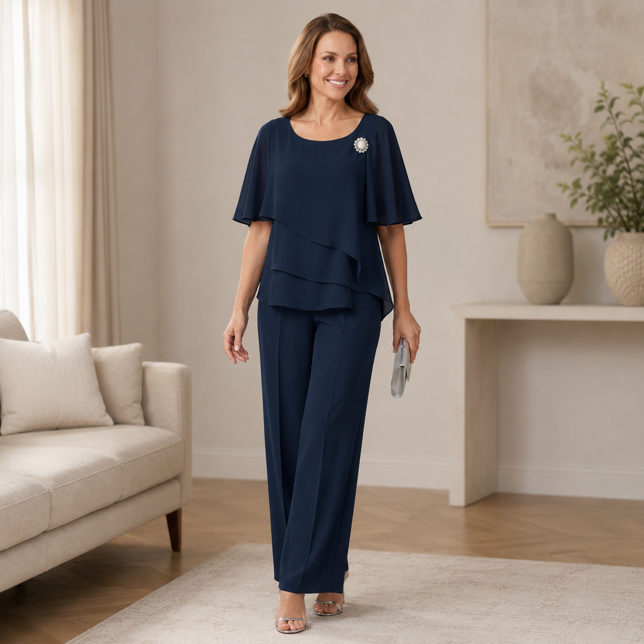 Layered Top And Straight Leg Trouser Set