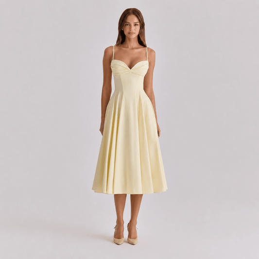 Vestido midi con busto fruncido