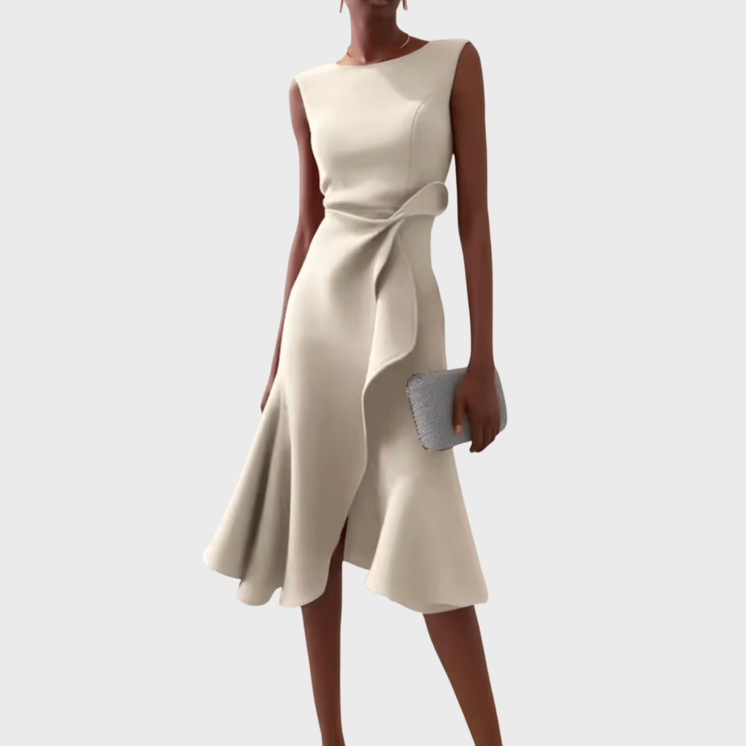 Draped Asymmetric Midi Dress