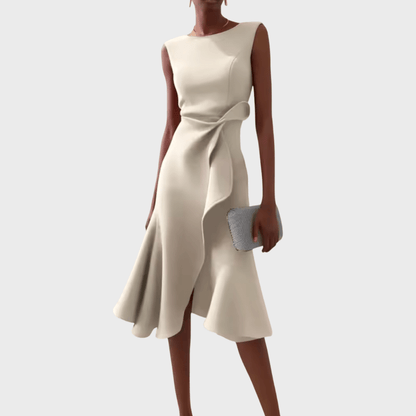Draped Asymmetric Midi Dress