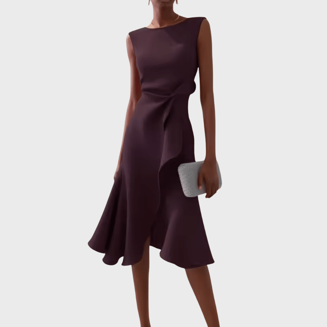 Draped Asymmetric Midi Dress