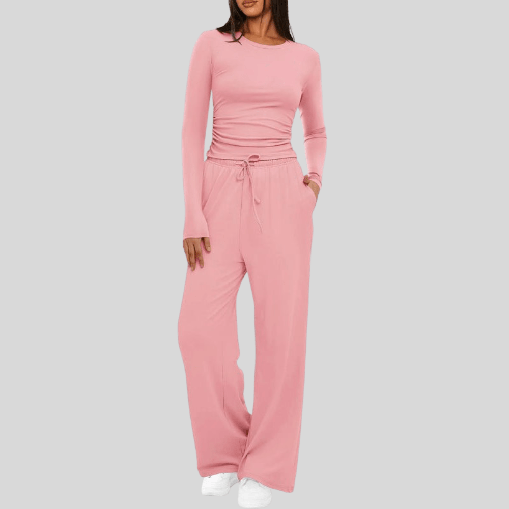 Asymmetrical Long Sleeve Wide Leg Pants Set