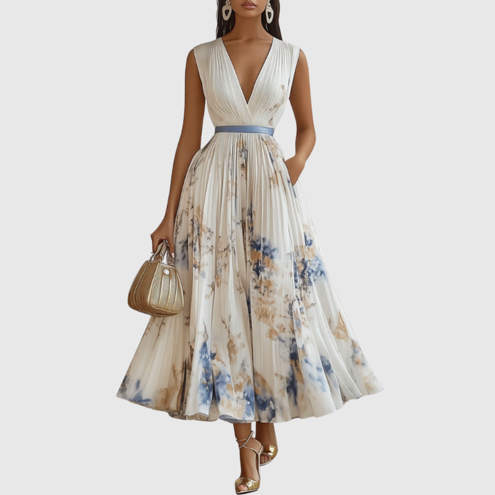 Elegant V Neck A Line Midi Dress