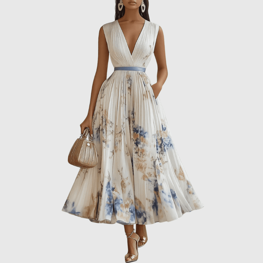 Vestido midi elegante A-line con escote en V