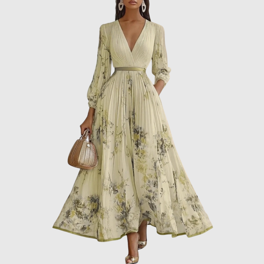Elegant V Neck A Line Midi Dress