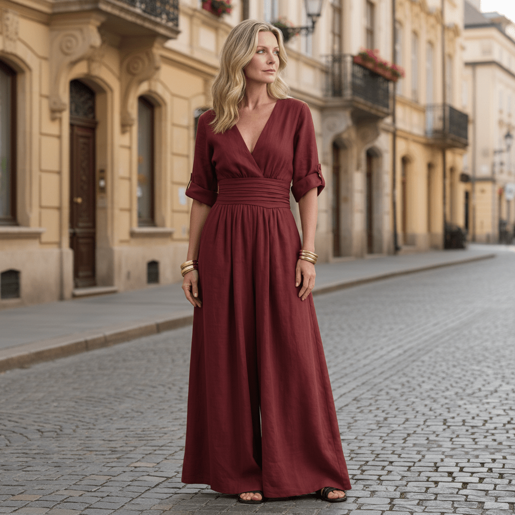 Defined Waist Cross Front Jumpsuit