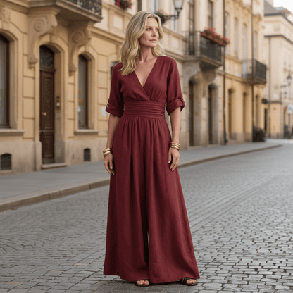 Defined Waist Cross Front Jumpsuit