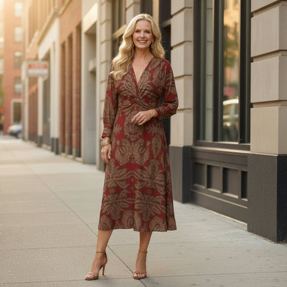 Long Sleeves Wrap Midi Dress