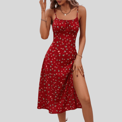 Polka Dot Slit Midi Summer Dress