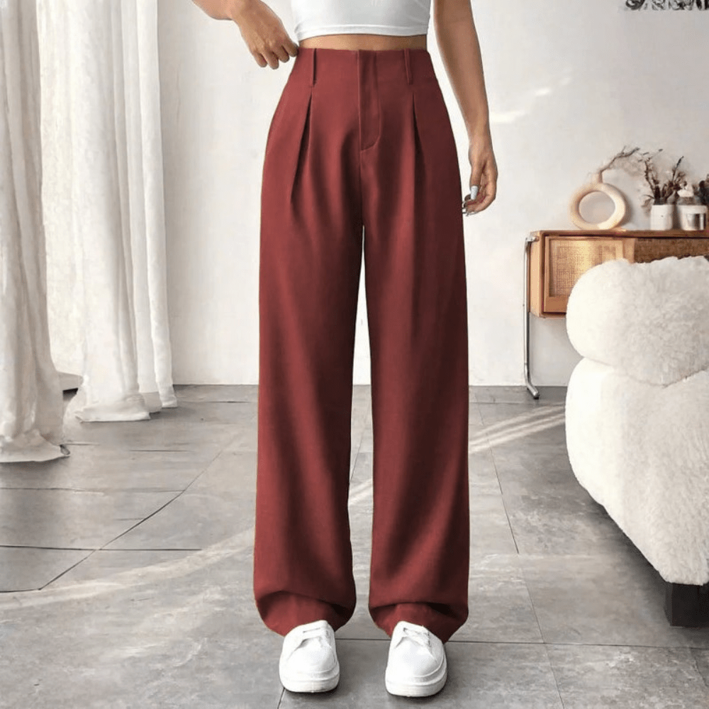 High Waisted Draped Wide Leg Pants