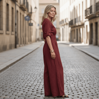Defined Waist Cross Front Jumpsuit
