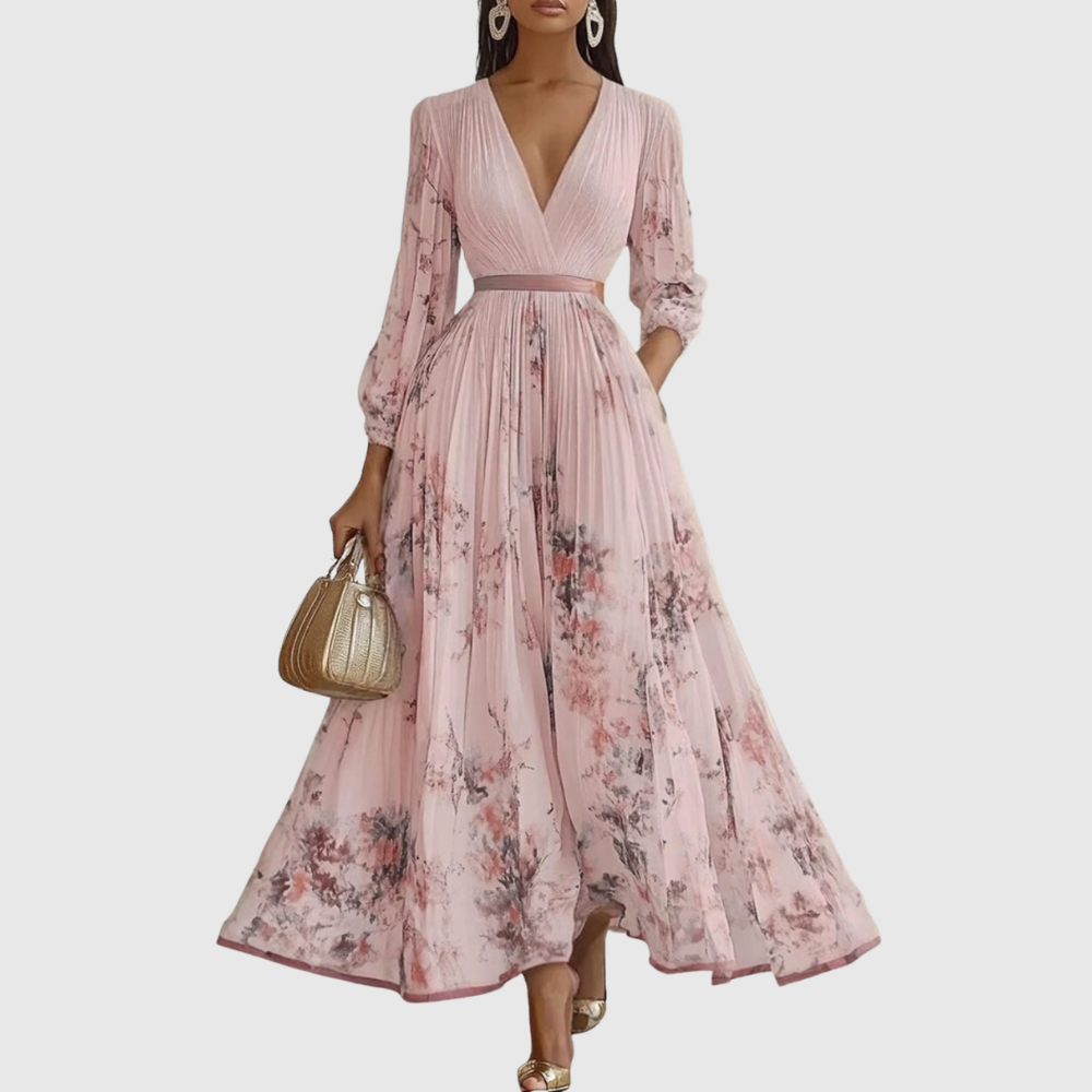 Elegant V Neck A Line Midi Dress