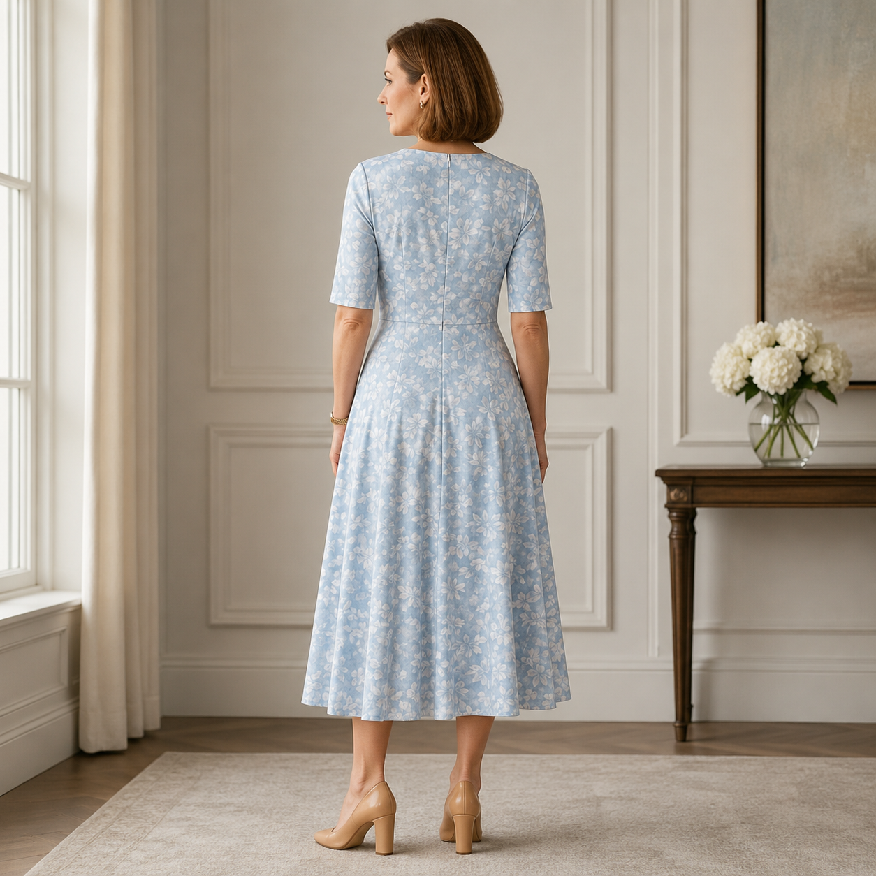 V-Neck Midi Dress With Side Pockets