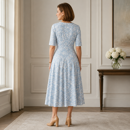 V-Neck Midi Dress With Side Pockets