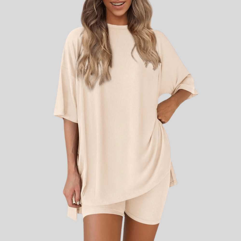 Loose Short Sleeve Top And Shorts Set