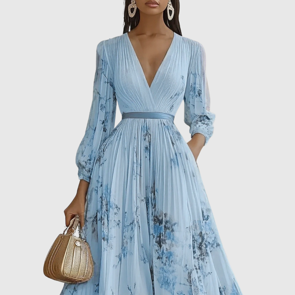 Elegant V Neck A Line Midi Dress